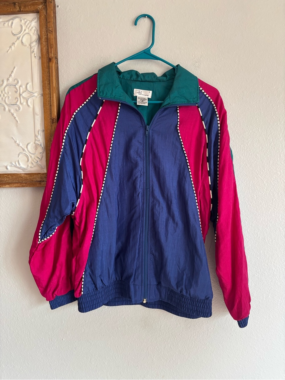 Vintage Bocoo 90's Pink Blue Teal colorblock Windbreaker Sz small retro jacket